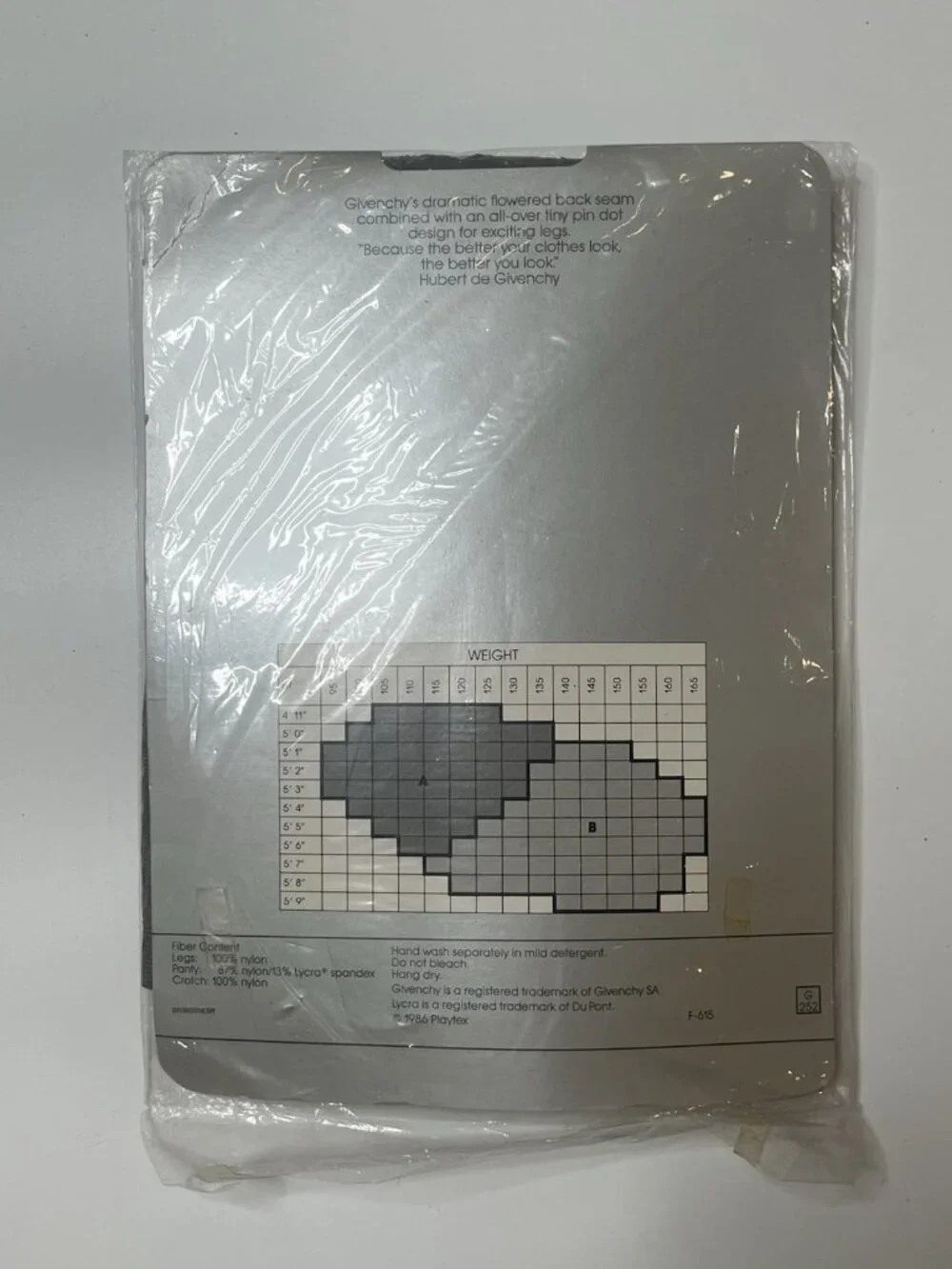 Vtg 1986 Givenchy Fleurette Seam Pantyhose Sz B Silver Fox NOS Floral Seam